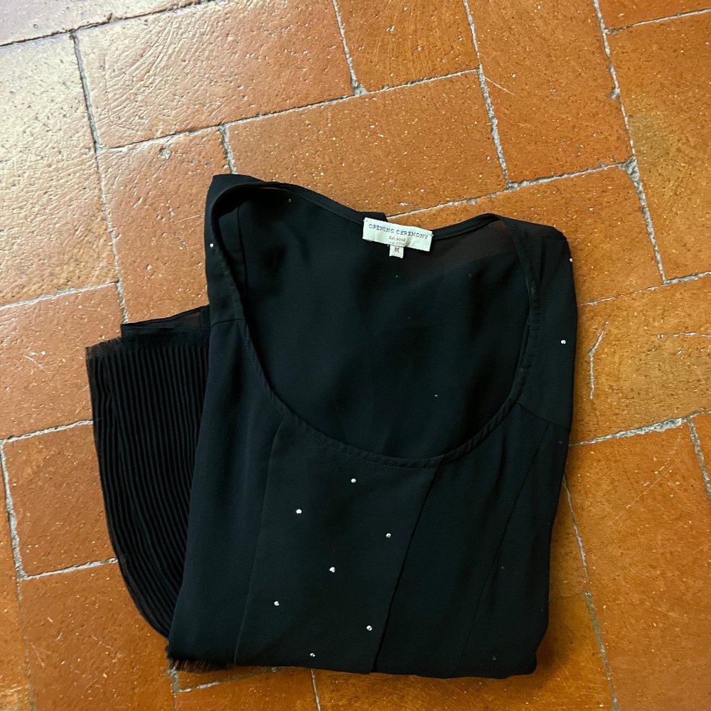 Opening Ceremony Black Pleated Silk Fancy Holiday Black Top Size M